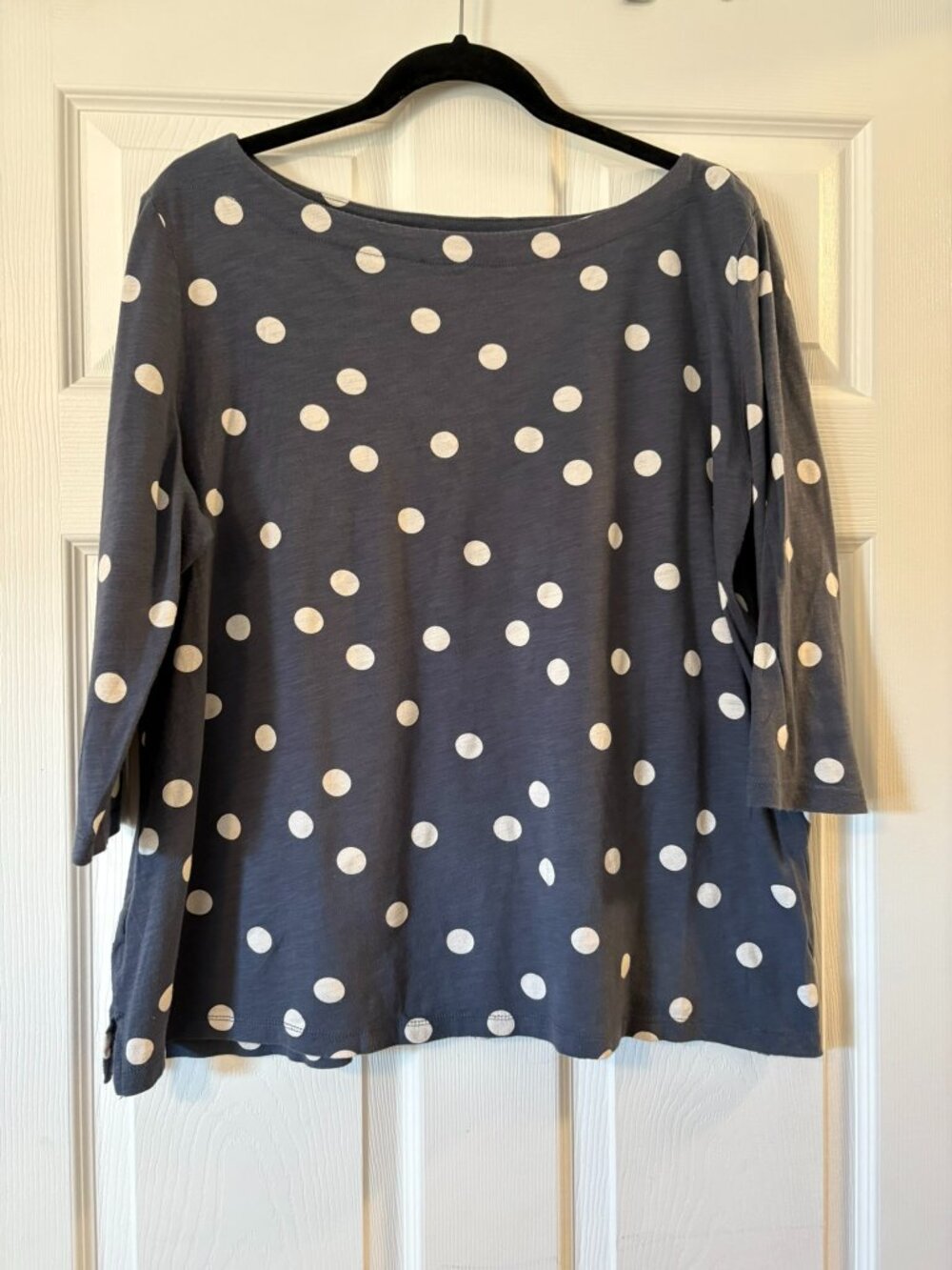 Blue & White Polka Dot 3/4 Sleeve Boatneck Tunic Top